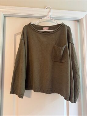 Pink Lily Olive Green Knit Pocket Sweater